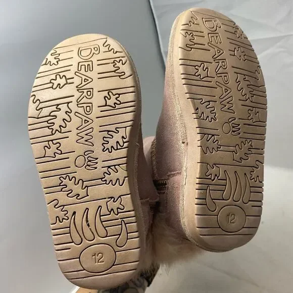 BEARPAW Elle Exotic Pink faux fur Youth Boots - Size 12 - GUC - Picture 7 of 10